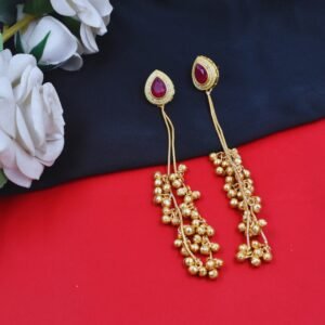 Beautiful Handmade Long Gold Plated Kashmiri Earring Embellished with Ghungroo