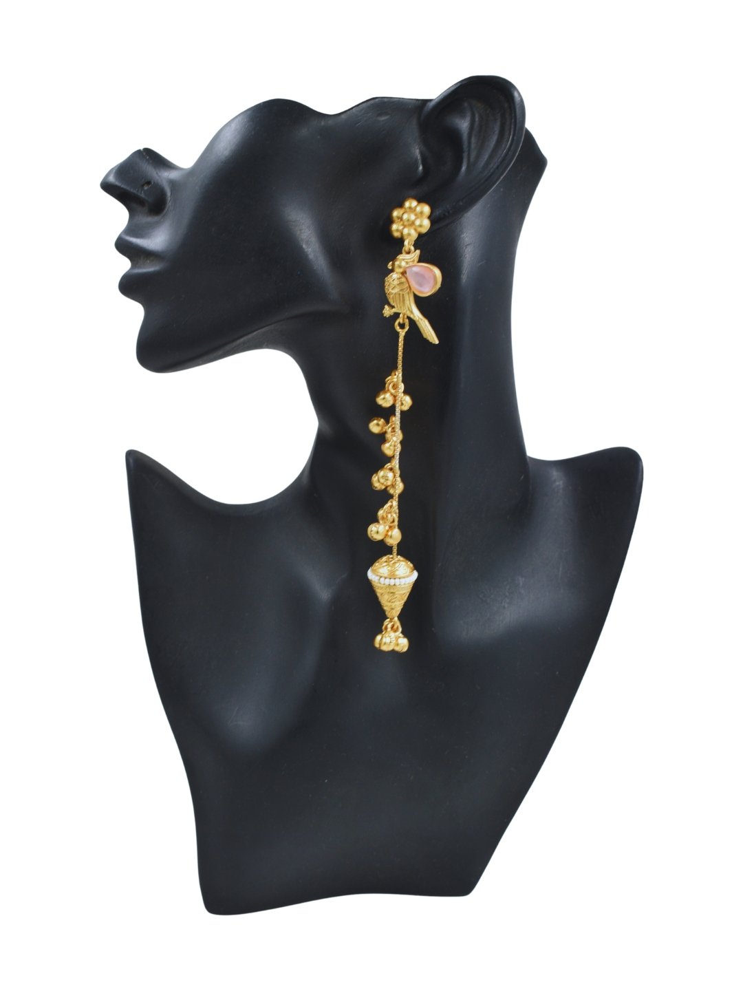 Beautiful Handmade Long Gold Plated Kashmiri Earring Embellished with Ghungroo - Image 4