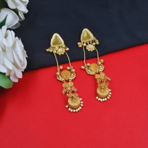 Beautiful Handmade Long Gold Plated Kashmiri Earring Embellished with Ghungroo