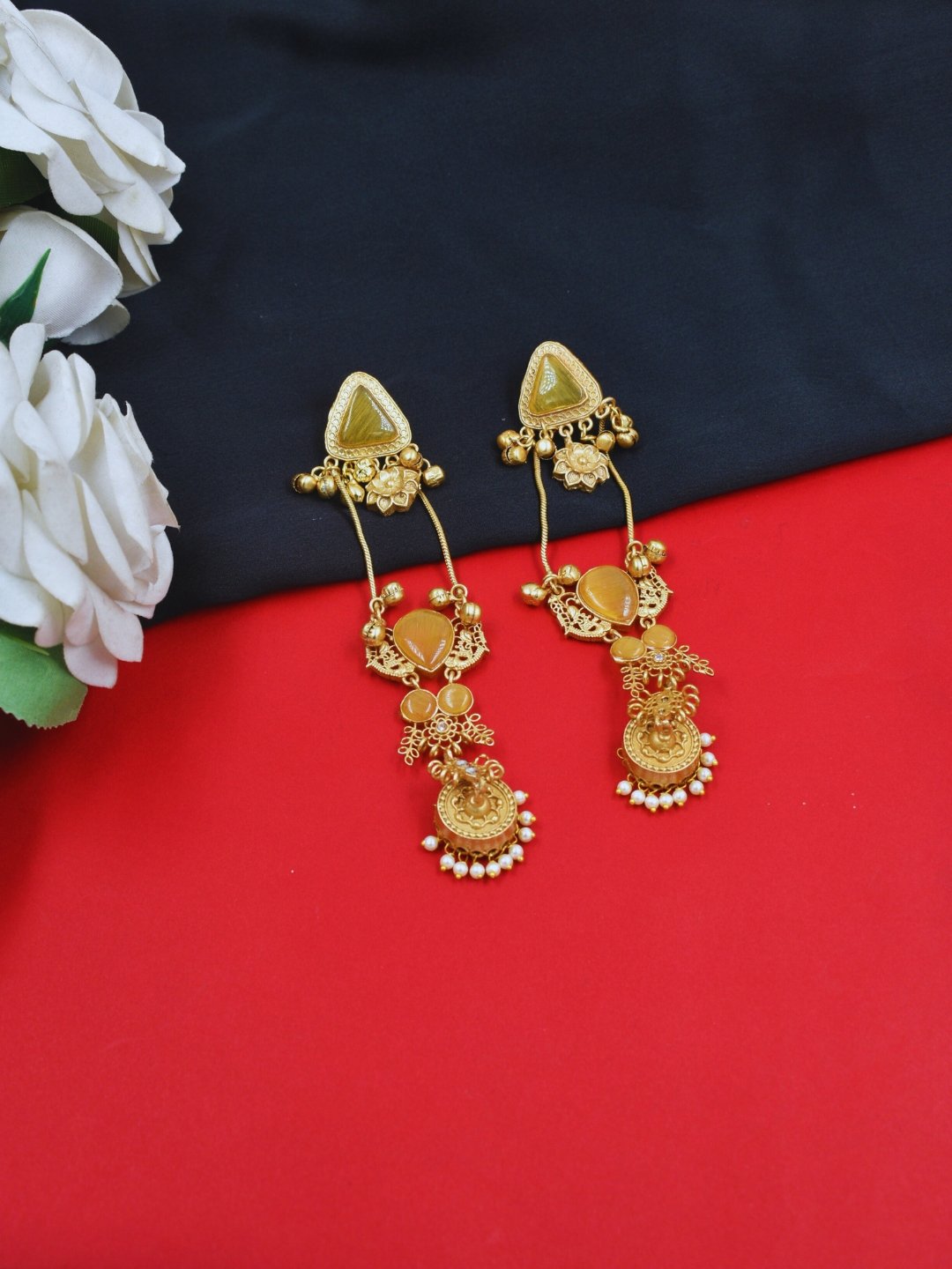 Beautiful Handmade Long Gold Plated Kashmiri Earring Embellished with Ghungroo