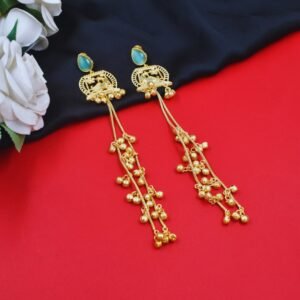 Beautiful Handmade Long Gold Plated Kashmiri Earring Embellished with Ghungroo