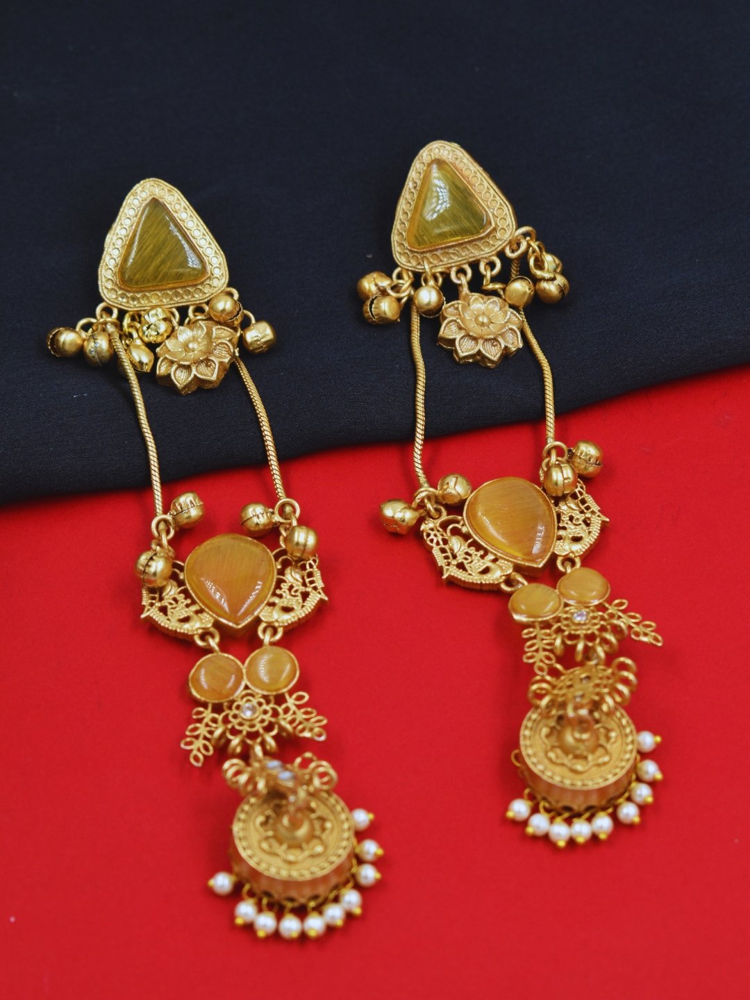 Beautiful Handmade Long Gold Plated Kashmiri Earring Embellished with Ghungroo - Image 2