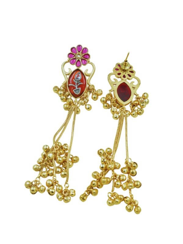 Beautiful Handmade Long Gold Plated Kashmiri Earring Embellished with Ghungroo - Image 5