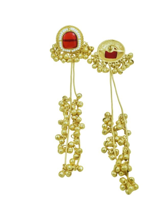 Beautiful Handmade Long Gold Plated Kashmiri Earring Embellished with Ghungroo - Image 5