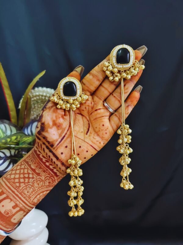Beautiful Handmade Long Gold Plated Kashmiri Earring Embellished with Ghungroo - Image 3