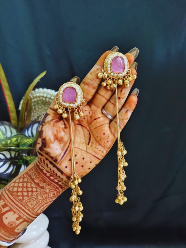 Beautiful Handmade Long Gold Plated Kashmiri Earring Embellished with Ghungroo - Image 3