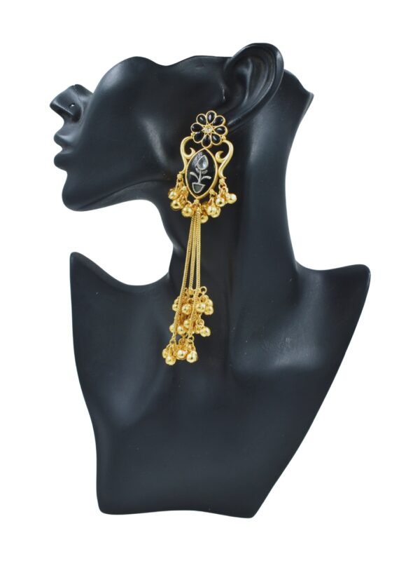 Beautiful Handmade Long Gold Plated Kashmiri Earring Embellished with Ghungroo - Image 4