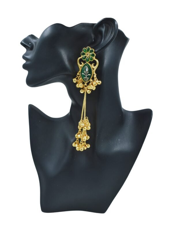 Beautiful Handmade Long Gold Plated Kashmiri Earring Embellished with Ghungroo - Image 4