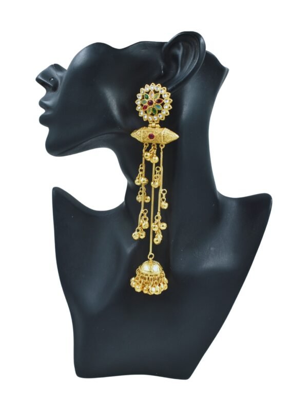Beautiful Handmade Long Gold Plated Kashmiri Earring Embellished with Ghungroo - Image 4