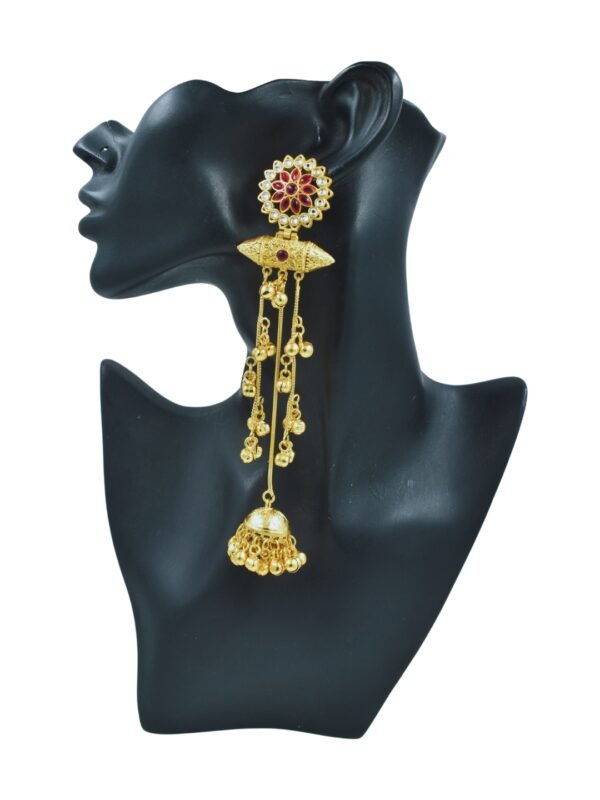 Beautiful Handmade Long Gold Plated Kashmiri Earring Embellished with Ghungroo - Image 4