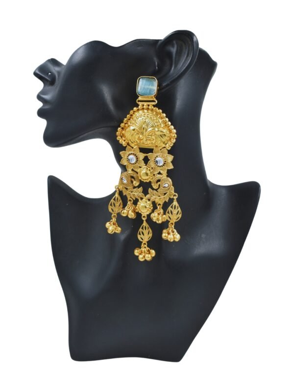 Beautiful Handmade Long Gold Plated Kashmiri Earring Embellished with Ghungroo - Image 4