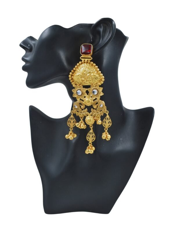 Beautiful Handmade Long Gold Plated Kashmiri Earring Embellished with Ghungroo - Image 4