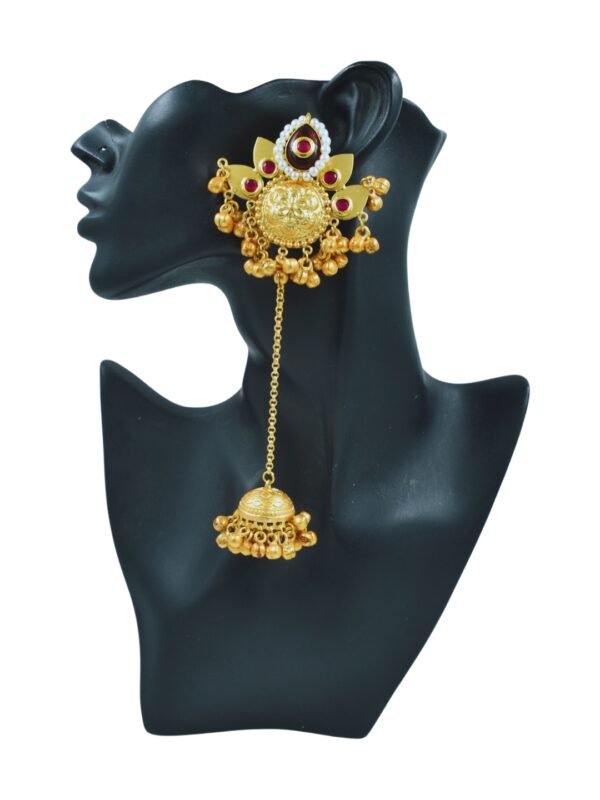 Beautiful Handmade Long Gold Plated Kashmiri Earring Embellished with Ghungroo - Image 3
