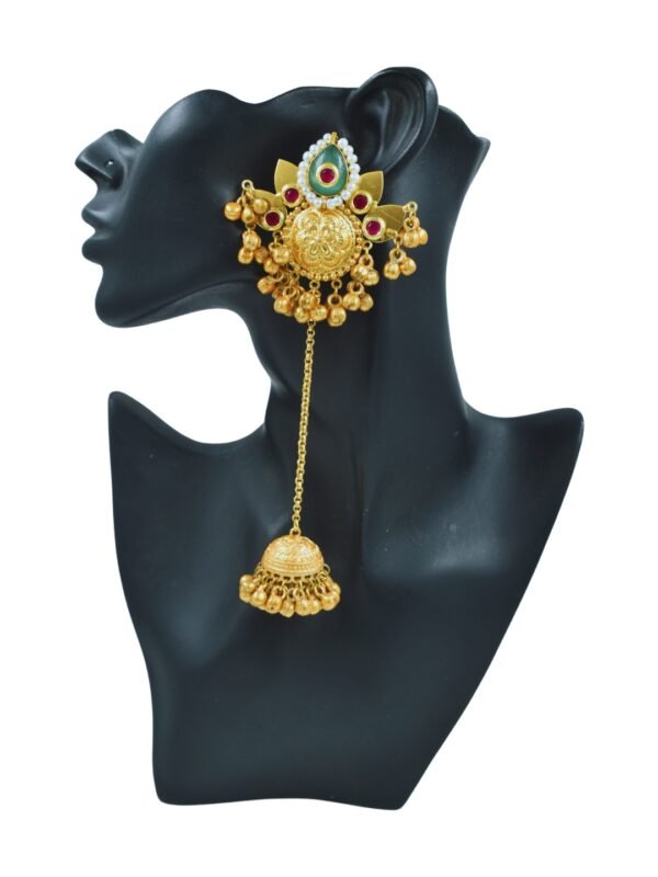 Beautiful Handmade Long Gold Plated Kashmiri Earring Embellished with Ghungroo - Image 4