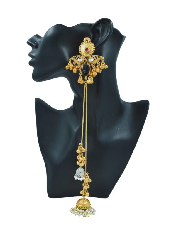 Beautiful Handmade Long Gold Plated Kashmiri Earring Embellished with Ghungroo - Image 4