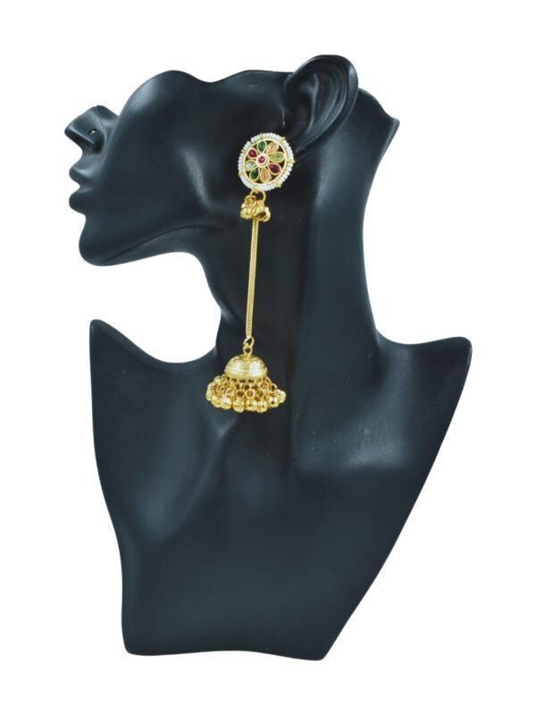 Beautiful Handmade Long Gold Plated Kashmiri Earring Embellished with Ghungroo - Image 4