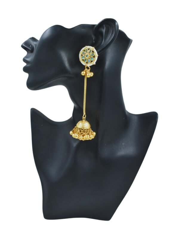 Beautiful Handmade Long Gold Plated Kashmiri Earring Embellished with Ghungroo - Image 4