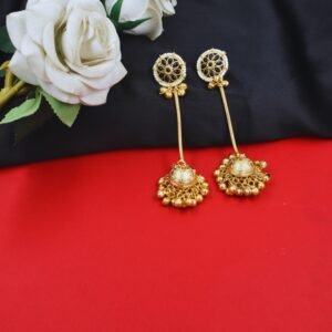 Beautiful Handmade Long Gold Plated Kashmiri Earring Embellished with Ghungroo