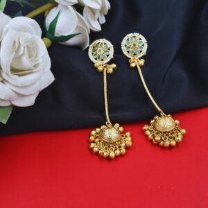 Beautiful Handmade Long Gold Plated Kashmiri Earring Embellished with Ghungroo