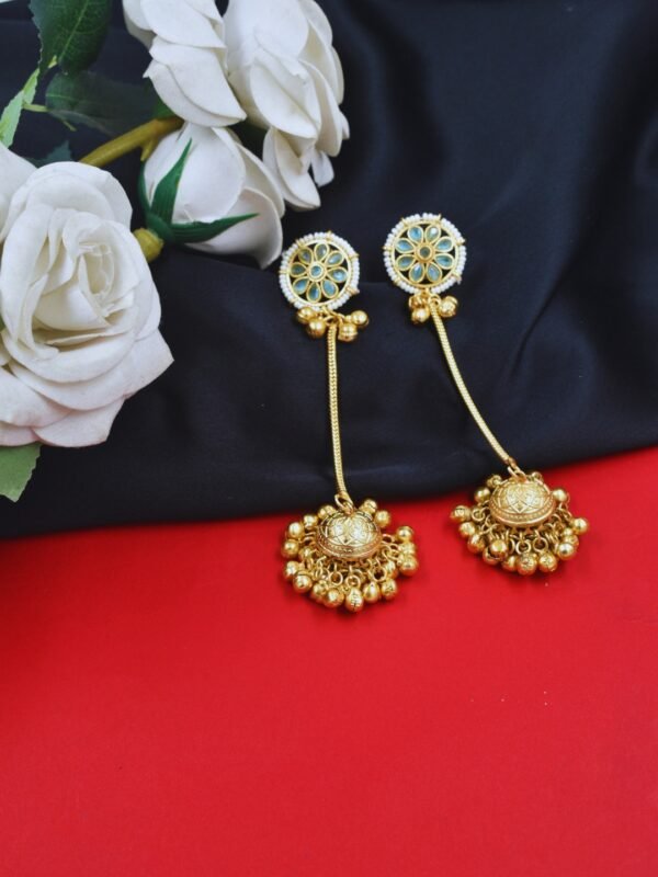 Beautiful Handmade Long Gold Plated Kashmiri Earring Embellished with Ghungroo