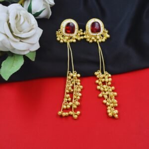 Beautiful Handmade Long Gold Plated Kashmiri Earring Embellished with Ghungroo