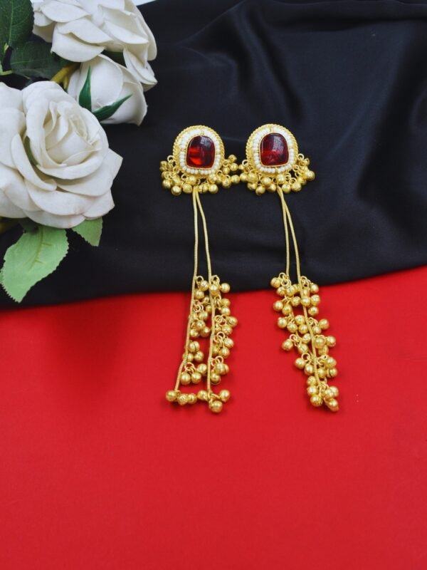 Beautiful Handmade Long Gold Plated Kashmiri Earring Embellished with Ghungroo