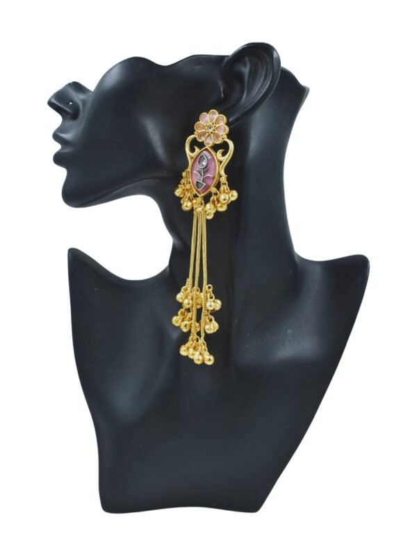 Beautiful Handmade Long Gold Plated Kashmiri Earring Embellished with Ghungroo - Image 4