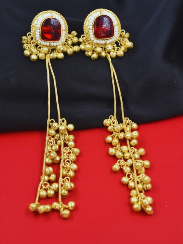 Beautiful Handmade Long Gold Plated Kashmiri Earring Embellished with Ghungroo - Image 2