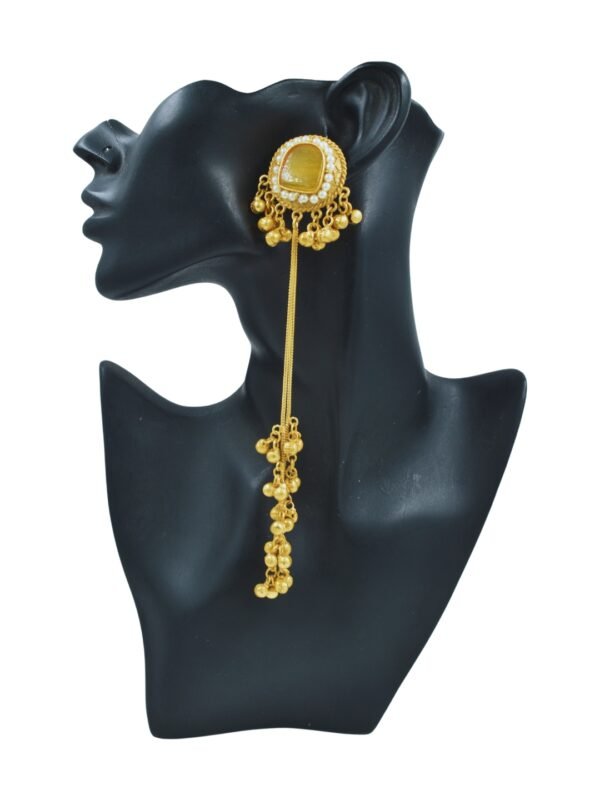 Beautiful Handmade Long Gold Plated Kashmiri Earring Embellished with Ghungroo - Image 4