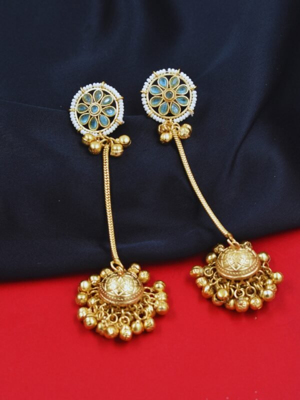 Beautiful Handmade Long Gold Plated Kashmiri Earring Embellished with Ghungroo - Image 2