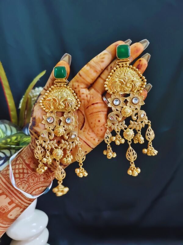Beautiful Handmade Long Gold Plated Kashmiri Earring Embellished with Ghungroo - Image 3