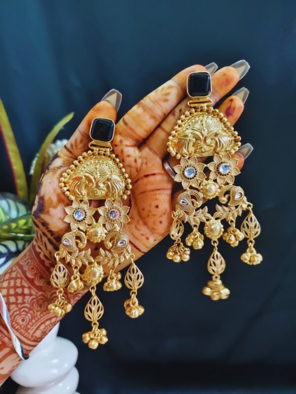 Beautiful Handmade Long Gold Plated Kashmiri Earring Embellished with Ghungroo - Image 3
