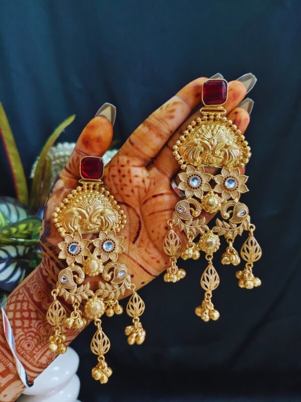 Beautiful Handmade Long Gold Plated Kashmiri Earring Embellished with Ghungroo - Image 3