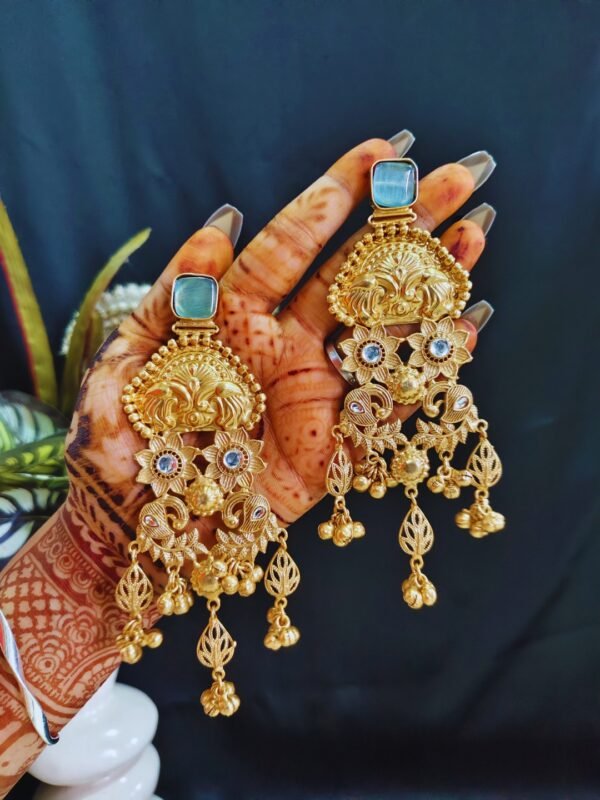 Beautiful Handmade Long Gold Plated Kashmiri Earring Embellished with Ghungroo - Image 3