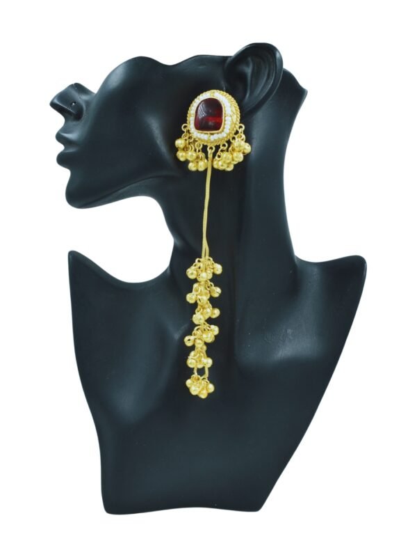 Beautiful Handmade Long Gold Plated Kashmiri Earring Embellished with Ghungroo - Image 4