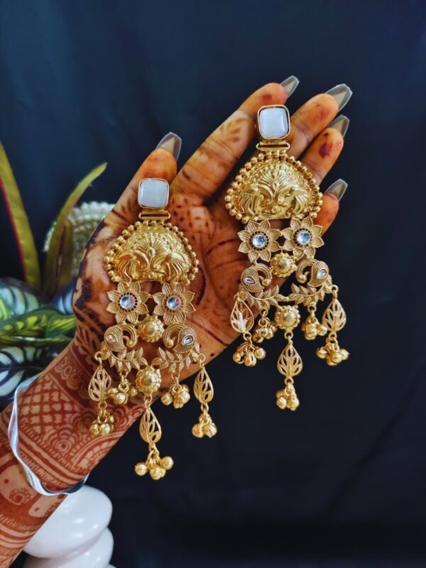 Beautiful Handmade Long Gold Plated Kashmiri Earring Embellished with Ghungroo - Image 3