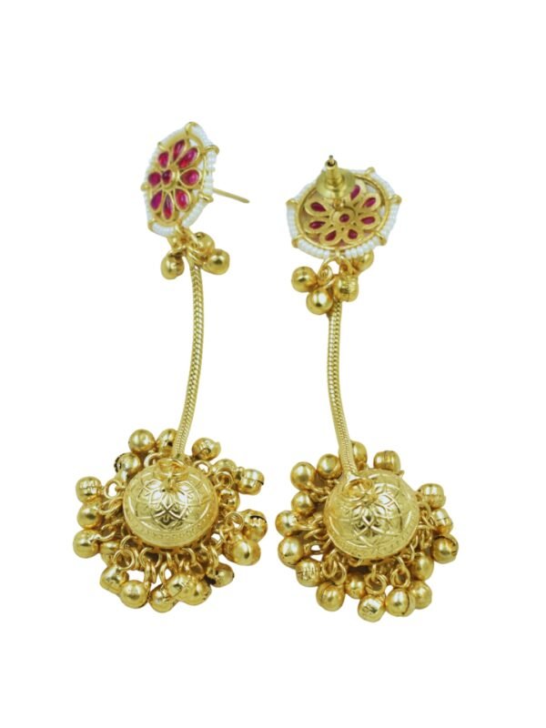 Beautiful Handmade Long Gold Plated Kashmiri Earring Embellished with Ghungroo - Image 5