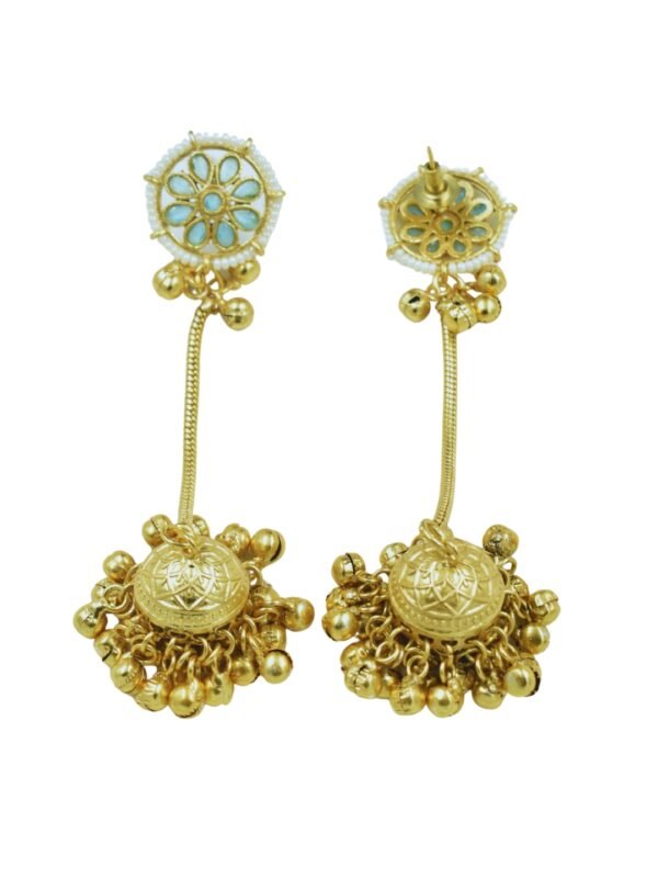Beautiful Handmade Long Gold Plated Kashmiri Earring Embellished with Ghungroo - Image 5