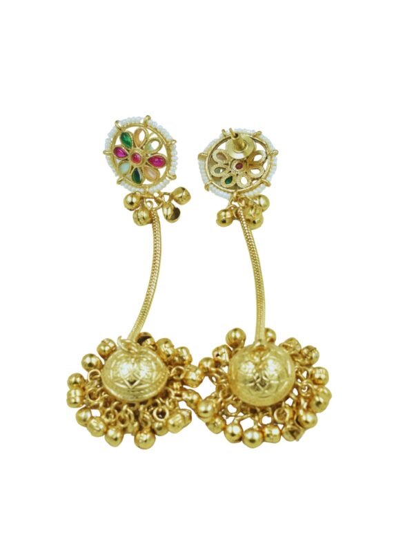 Beautiful Handmade Long Gold Plated Kashmiri Earring Embellished with Ghungroo - Image 5