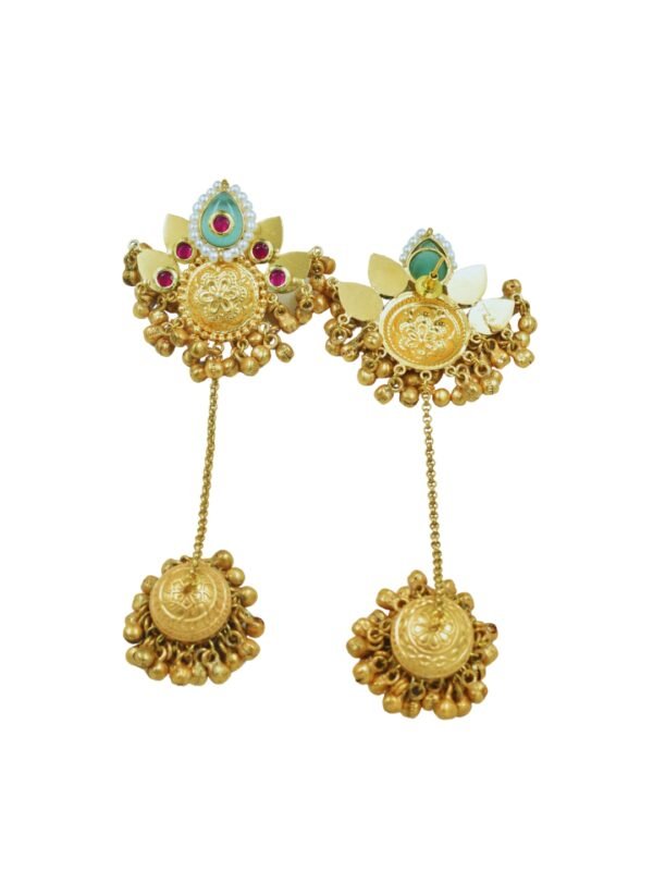 Beautiful Handmade Long Gold Plated Kashmiri Earring Embellished with Ghungroo - Image 5