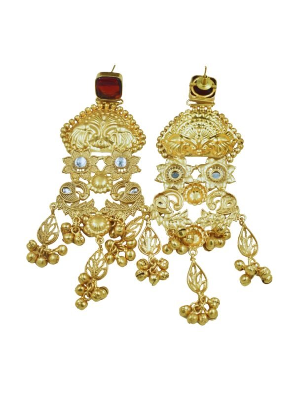 Beautiful Handmade Long Gold Plated Kashmiri Earring Embellished with Ghungroo - Image 5
