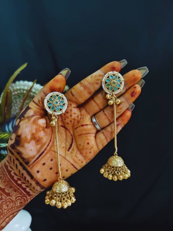 Beautiful Handmade Long Gold Plated Kashmiri Earring Embellished with Ghungroo - Image 3