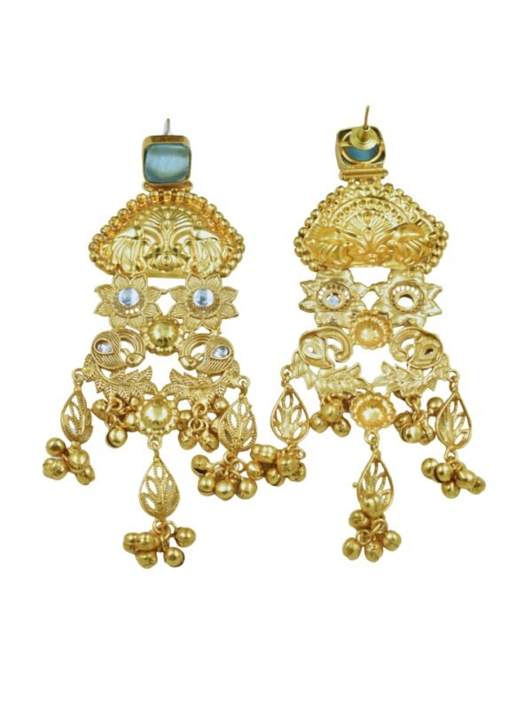 Beautiful Handmade Long Gold Plated Kashmiri Earring Embellished with Ghungroo - Image 5