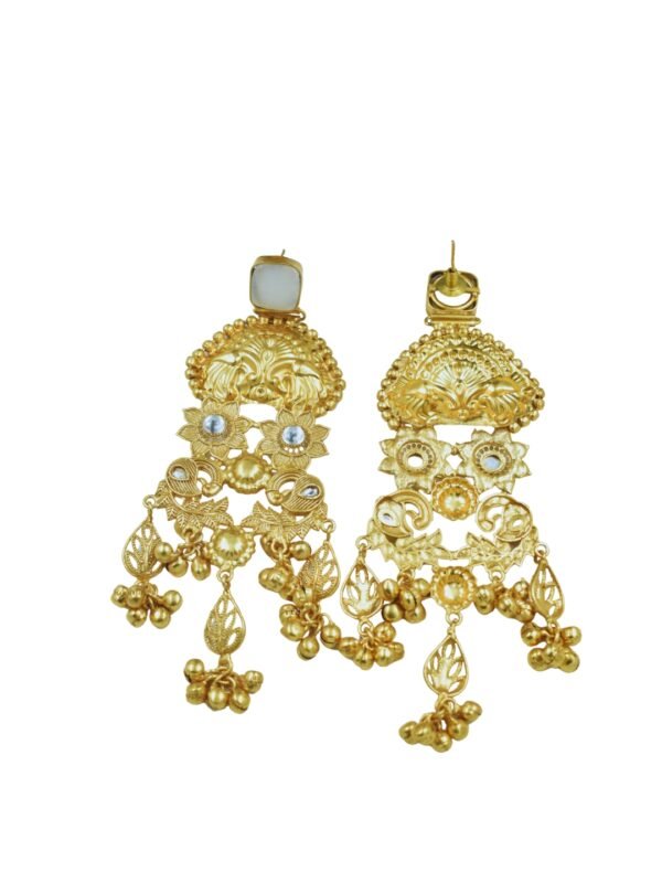 Beautiful Handmade Long Gold Plated Kashmiri Earring Embellished with Ghungroo - Image 5
