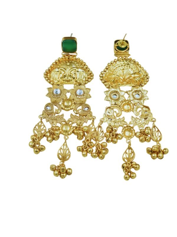 Beautiful Handmade Long Gold Plated Kashmiri Earring Embellished with Ghungroo - Image 5