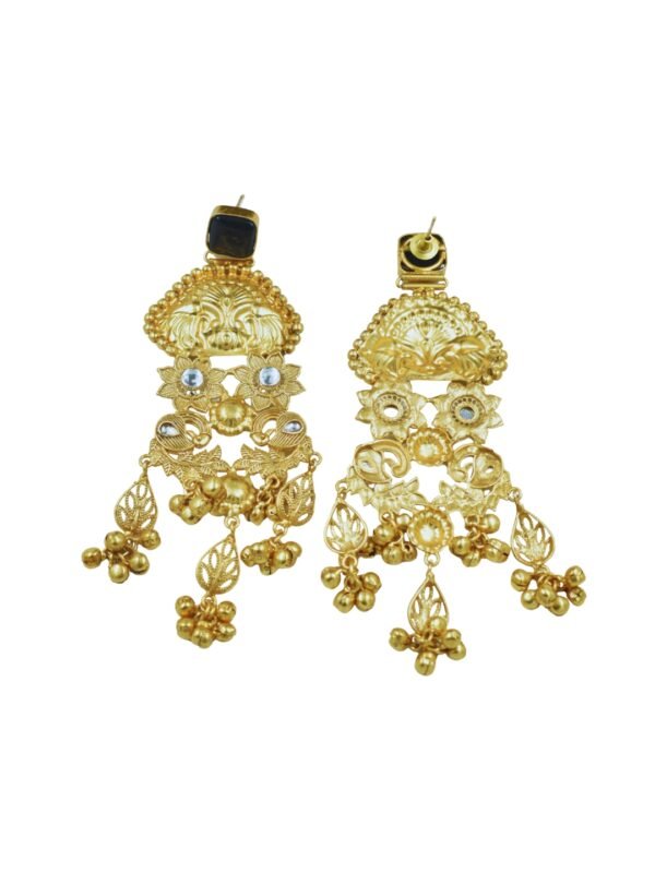 Beautiful Handmade Long Gold Plated Kashmiri Earring Embellished with Ghungroo - Image 5