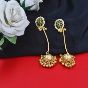 Beautiful Handmade Long Gold Plated Kashmiri Earring Embellished with Ghungroo