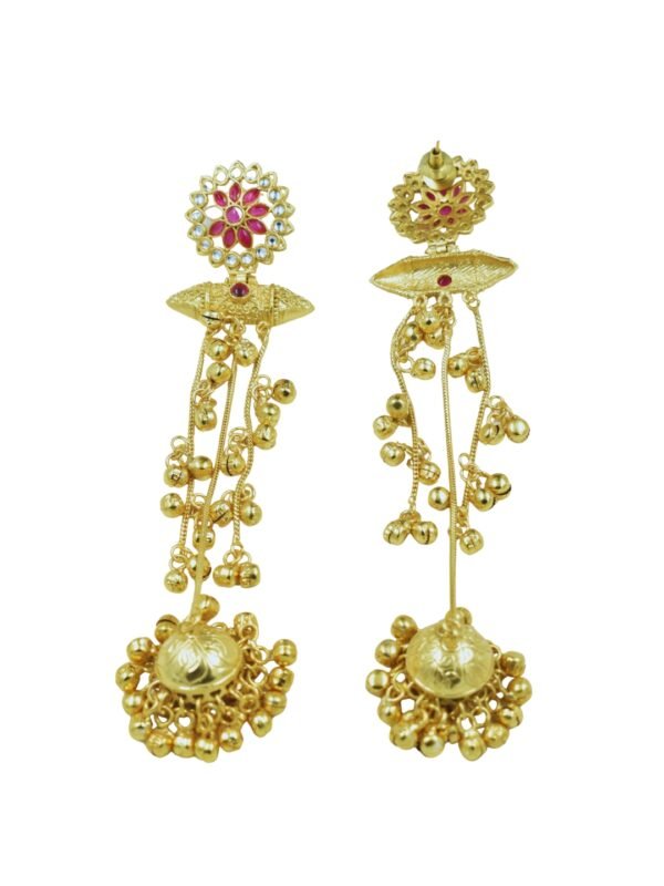 Beautiful Handmade Long Gold Plated Kashmiri Earring Embellished with Ghungroo - Image 5