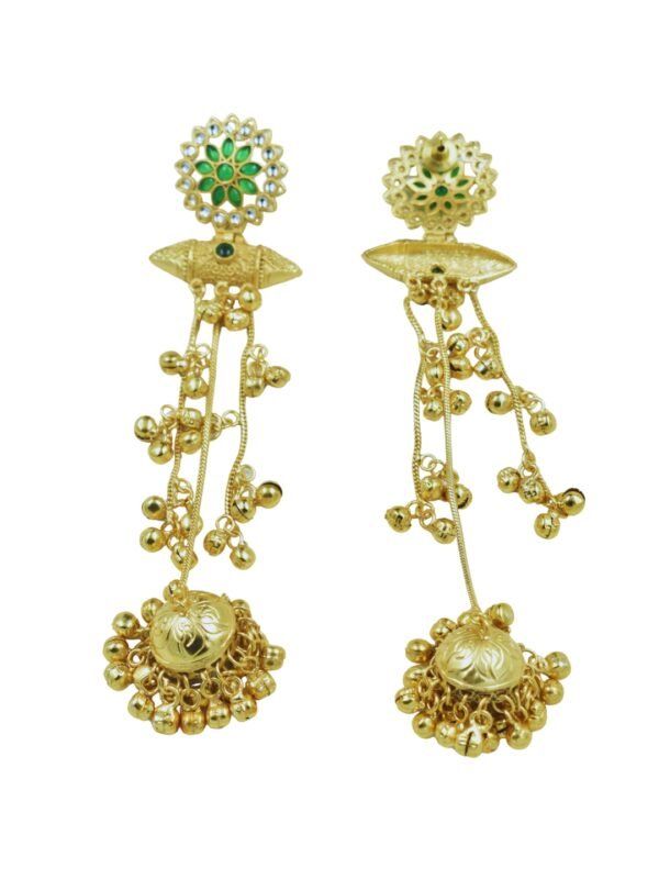 Beautiful Handmade Long Gold Plated Kashmiri Earring Embellished with Ghungroo - Image 5
