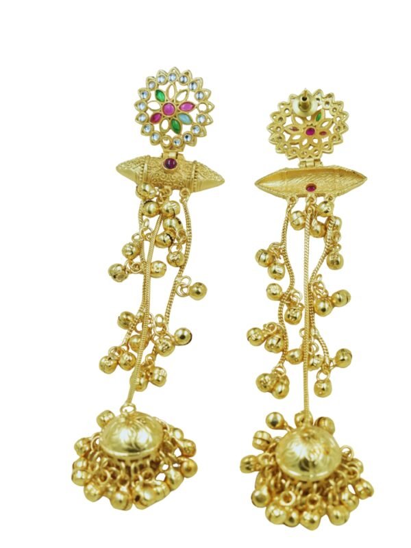 Beautiful Handmade Long Gold Plated Kashmiri Earring Embellished with Ghungroo - Image 5